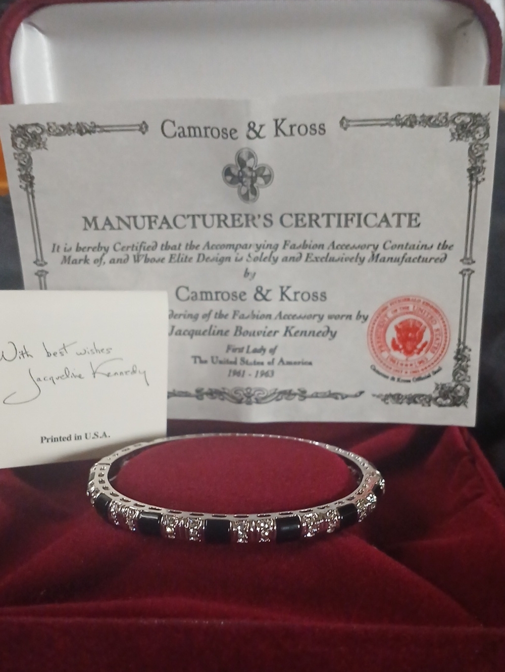 Jackie Kennedy Black and Silver Crystal Bangle Bracelet